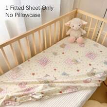 1pc Infant/Toddler Cartoon All Cotton Printed Fitted Crib Sheet, Cute, Comfortable & Fun Child Fitted Sheet, 4-Sides Elastic, Suitable For Baby Boys And Girls (No Pillow Case And Filler) - Multicolor - View 7