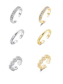 A 925 Sterling Silver Minimalist Toe Rings Lightweight Simple Antique Open Adjustable Toe-Rings Beach Foot Jewelry