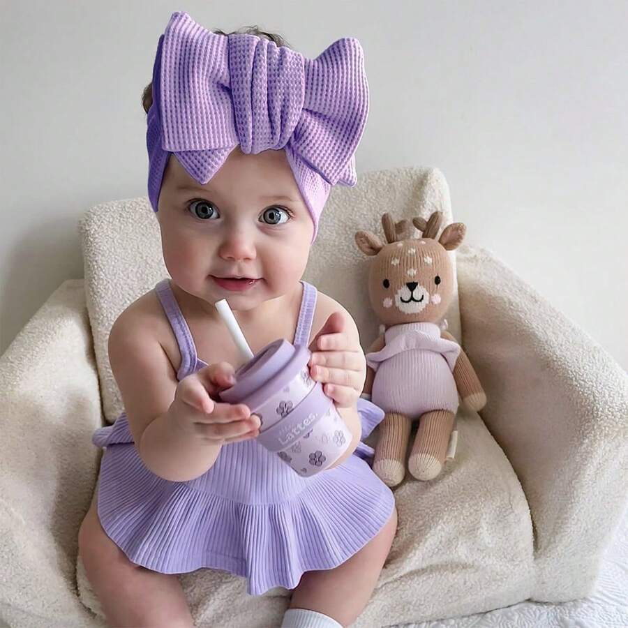 1 Stück große Schleife Baby Waffel Stirnband - Verschiedenfarbig - Übersicht 1