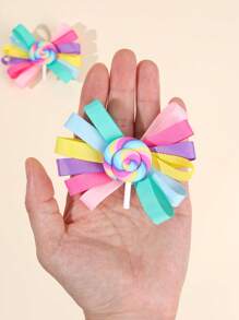 2pcs Multicolor Bows Hair Clips For Girls,Fabric Candy Decor Alligator Clips Hair Bow Clips For Kids,Fashion Hair Accessories For Toddlers Party Gifts