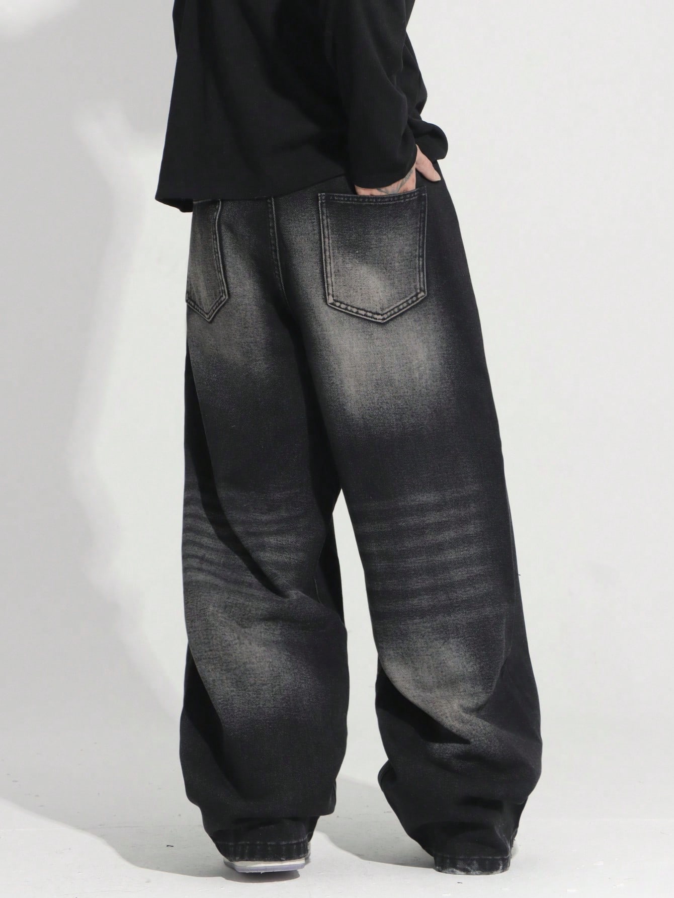 قطعة واحدة جينز واسع الساق أمريكي بغسل أنيق، ألبسة...