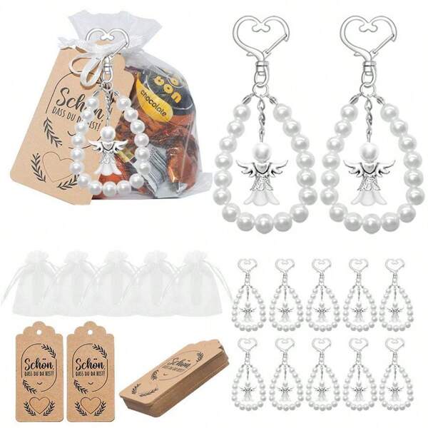 15pcs Angel Keychain With Gift Bag And Thank You Card, Baptism, Bridal Shower, Gender Reveal Party, Guardian Angel Keychain For Bridal Gifts, Wedding Party Favors, Holiday, Valentine's Day Gifts
