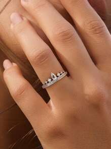 1pc 925 Sterling Silver Delicate & Elegant Princess Crown Ring, Women's Jewelry Gift, Birthday Gift, Party Gift - Silver - View 4