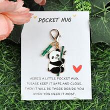 1 Stück/4 Stücke süßer Panda Öltropfen Schlüsselanhänger mit Umarmungs-Karte, inspirierender Karte, Cartoon Schlüsselanhänger, niedliches Tier Design, geeignet für Rucksack/Tasche, unisex, Geschenk für Rückkehr zur Schule Rucksack mit Schulmaterial