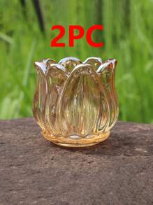12pcs Tulip Flower Glass Candle Holders, Crystal Glass Cup Wedding Decor Candle Stands
