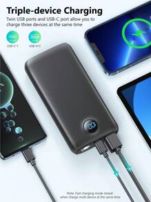 Snabbladdande powerbank 22,5 W PD bärbar laddare powerbank 20000 mAh powerbank typ C extern batteriladdare powerbank kompatibel med Android-telefoner, mobiltelefoner, surfplattor etc. - Svart - Visa 6