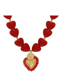 1 pieza Collar con colgante de perla de resina de estilo elegante y lujoso Y2K, con cuentas de cobre en forma de corazón, color rojo, regalo de joyería para hermanas, parejas, adecuado para el Día de San Valentín, citas, fiestas, bodas, vacaciones, Navidad, usar joyería roja - collar - View 13