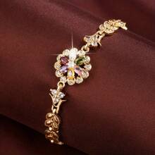 1pc Fashionable Floral Zirconia Stone Bracelet, Versatile Accessory For Daily Wear, Dates, Parties, Engagements