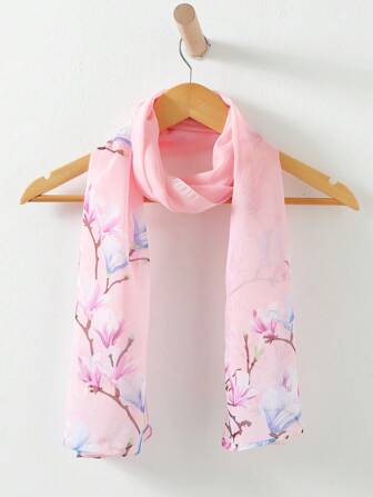 1pc Chiffon Printed Scarf, Minimalist And Practical Multipurpose For Dress