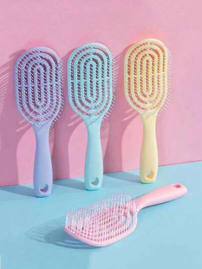 1 Piece Pink Long Handle Comb For Women With Openwork Rib Design, Anti-Static, Detangling For Wet And Dry Use, Volumizing, Hair Styling Tool, Pink Accessory