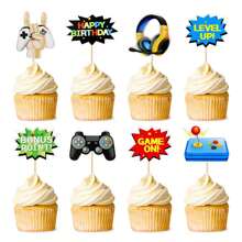 Game Console, Headphone, Controller, Building Blocks, Cupcake Toppers Decorations, Game Upgrade Cupcake Decorations, Video Game Theme Birthday Party Cake Decorations - Multicolor - View 1