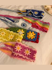 1 pièce Bandeau long en tricot orné de fleurs pour femmes, style boho chic, imprimé floral, look bohème doux et décontracté. Convient pour le port quotidien et les sorties printanières