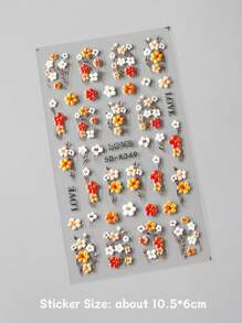 2 pièces Autocollants d'art des ongles 5D en relief, fleurs à cinq pétales jaune orangé. Conceptions d'ongles floraux jardin fleurissant mariage. Fournitures pour ongles DIY, décorations de charmes en relief