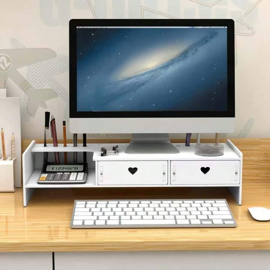 ZYFAB Legno Supporto per Monitor Alzata, Computer Supporto da Tavolo Supporto da scrivania Legno Monitor Riser per PC TV Schermo Notebook Laptop,Marrone,60 * 20cm