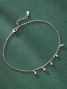 1pc 925 Sterling Silver Elegant Casual Cubic Zirconia Decor Anklet, Suitable For Daily Wear And Vacation