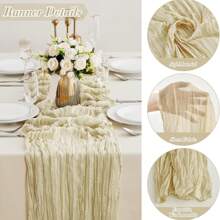 10pcs Rectangular Table Runner, 180*90cm, 300*90cm, 400*90cm, Cheese Cloth Table Runner, Boho Cheesecloth Table Cloth, Transparent Tablecloth, Suitable For Wedding Bride Baby Shower Birthday Or Holiday Party Cake Table Decor, Romantic Banquet Table Decor Chiffon Table Runner For Birthday, Wedding, Party, Holiday Celebration And Baby Shower