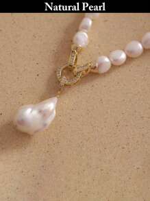 1pc Fashion Asymmetrical Baroque Pearl Necklace, Natural White Baroque Pearl Pendant Necklace, Stylish & Unique For Daily Wear, Holiday Gift