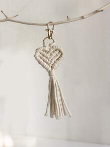 [ Heart Macrame Keychain Charm] Heart Macrame Keychain Weaving Key Chain Ring Purse Bag Backpack Charm Car Hanging Pendant Women Female Gift Bridesmaid Gifts Crochet - Multicolor - View 8