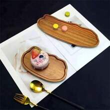 1pc Solid Wood Tray, Wooden Fruit Tray, Wooden Dessert Tray, Multipurpose Snack Tray, Decorative Fruit Plate, Food Platter, Coffee Cup Tray, Tea Cup Tray, Cake Plate, Breakfast Tray, Suitable For Home Kitchen, Hotel Restaurant, Cafe Display Tray, Home Decor, Kitchen Decor