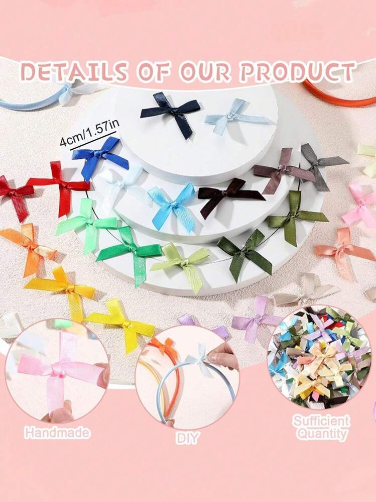 50/100/200 piezas Mini lazos de cinta artesanales de colores variados, lazos de cinta pequeños, flores de lazo para regalo, empaquetado, boda, fiesta de cumpleaños, costura, scrapbooking, decoración DIY - Multicolor - Añade 5