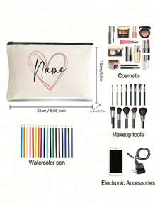 定制名字心形化妆包，带名字的个性化化妆包，伴娘礼物，女朋友礼物，女性礼物，情人节礼物，妈妈和祖母的礼物，婚礼礼物化妆包 - 米色 - 查看 6