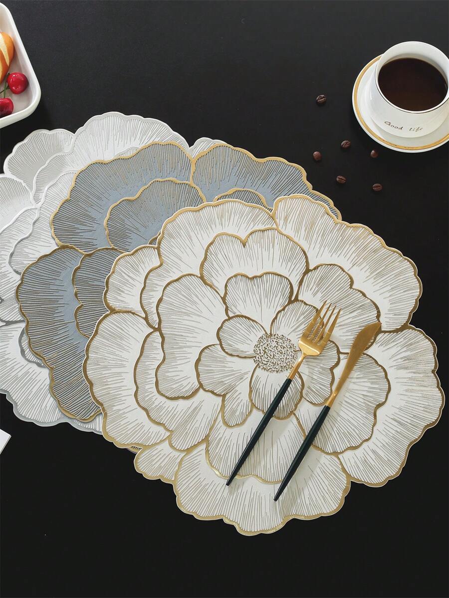 6/8pcs Hotel & Restaurant Round PVC Non-Slip Placemats, Gold/Silver Heat Insulation Pad To Protect Table Surface, Suitable For Wedding, Christmas, Party, Home Kitchen Dining Decor