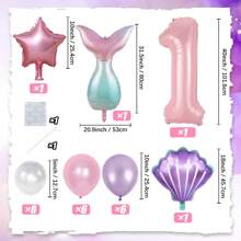 26 件美人鱼生日装饰套装，大号 40 英寸粉色铝箔数字气球，美人鱼贝壳装饰，适合美人鱼公主主题生日派对、婚礼、新娘送礼会