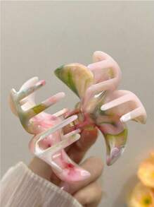 3 pièces Pinces à cheveux fleurs grandes 8 cm/3,15 pouces dégradé rose et vert pour femmes, en plastique léger, mode, élégantes, simples, couleur unie, convenant pour le quotidien, les sorties, les fêtes, les vacances, le chignon, la queue de cheval, le lavage du visage, le maquillage, accessoires vestimentaires, Saint-Valentin