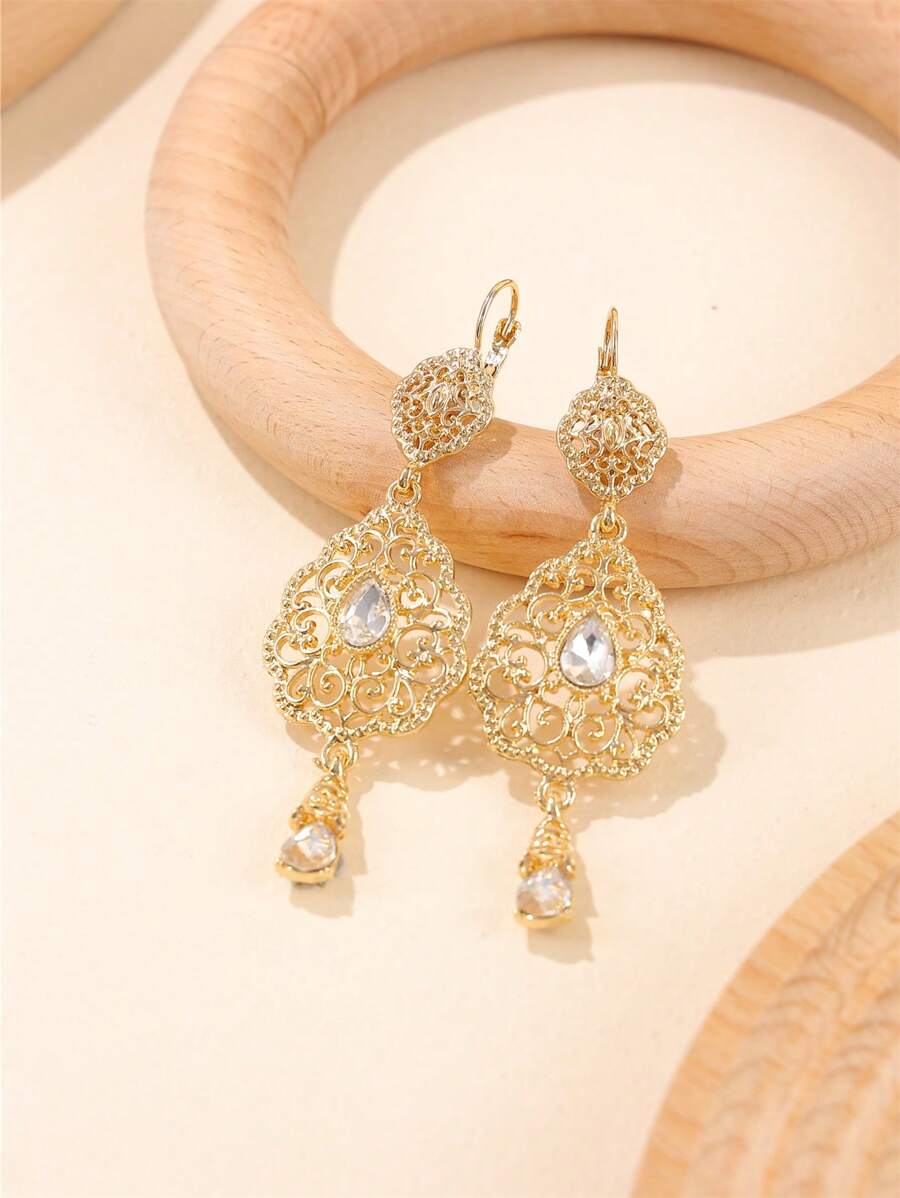 一对复古宫廷风耳环，沙特阿拉伯新娘时尚耳环，适合婚礼、派对、节日礼物和情人节配饰。 - 彩色 - 查看 1