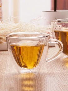 1件180毫升创意双层心形玻璃杯带手柄保温水杯心形玻璃咖啡杯。（不含勺子，可单独购买）双层玻璃杯咖啡杯保温杯心形内层设计教师节礼物玻璃杯。