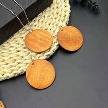 Brown Wooden Round Jewelry Set: Earrings + Necklace, Vintage , Suitable For Daily And Outdoor Wear, Exquisite Gift - Brown - View 5