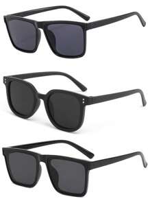 3 Pairs Of Children's All-Match Fashion Decorative Glasses, Retro Square Frame Fashionable Classic High-End All-Match Boys And Girls Street Shooting Decorative Glasses, Outdoor Beach Fashion Glasses (With Glasses Case) - Multicolor - View 5