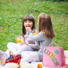 1 件刺绣字母和笑脸户外保温午餐手提袋，便携式食物野餐冷藏袋