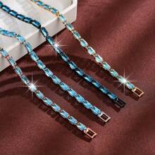 1 件女士奢华方晶锆石手链，独特设计，优雅配饰 - 銀色 - 查看 9