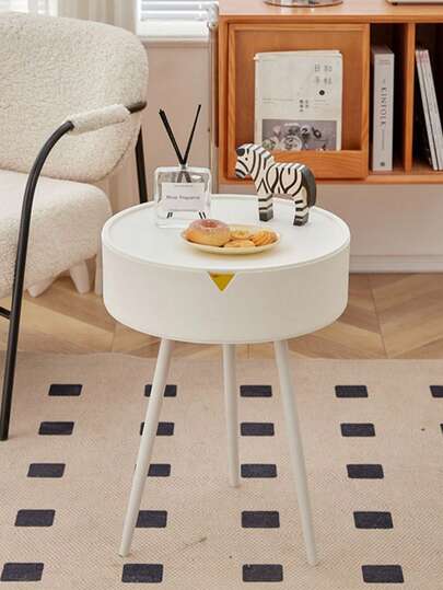 1pc Round Coffee Table, Sofa Side End Small Space Nightst Easy Assembly, Living Room, Bedroom, Outdoor Garden view 2