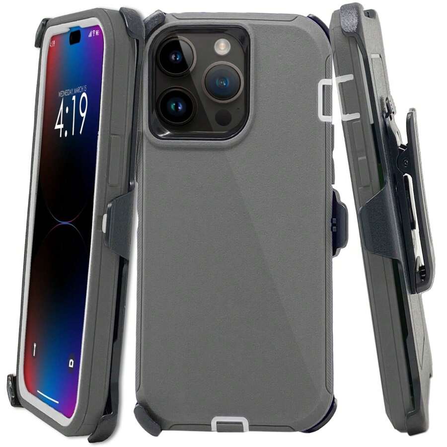 Rugged Shockproof Defender Phone Case Compatible With IPhone 17 / 16 / 15 / 14 / 13 / 12 / 11 / Plus / Pro / Pro Max / With Belt Clip - 灰色 - 查看 1