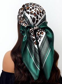 1 pieza Pañuelo de lujo de 90cm para mujer, pañuelo cuadrado estampado a la moda, pañuelo de poliéster versátil y casual para todas las estaciones