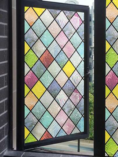 1 Roll Vinyl Window Film Self-Adhesive For UV Blocking, Privacy Film For Bathroom Windows, Translucent Anti-Glare Stained Glass Film For Office Spaces, Non-Adhesive Heat Control Frosted Film For Glass Doors