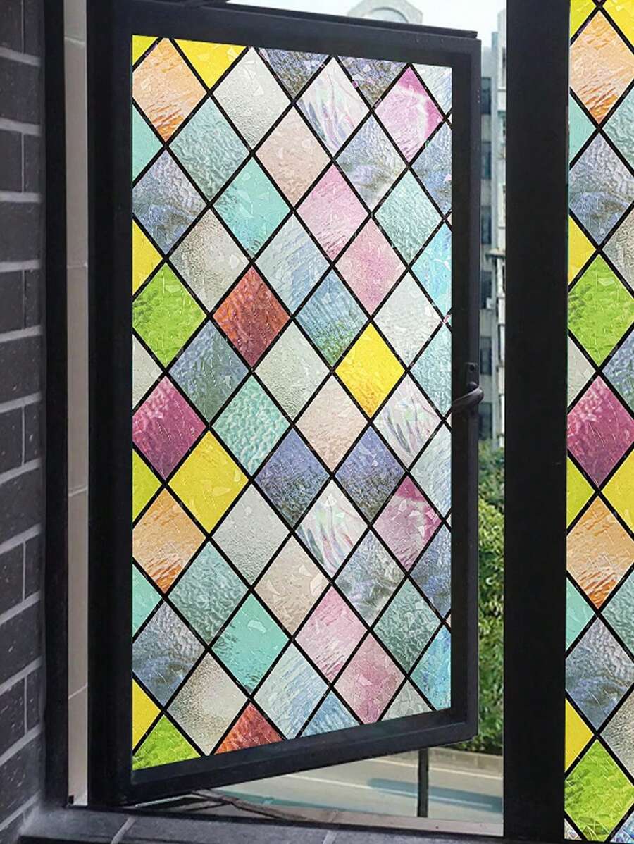 1 Roll Vinyl Window Film Self-Adhesive For UV Blocking, Privacy Film For Bathroom Windows, Translucent Anti-Glare Stained Glass Film For Office Spaces, Non-Adhesive Heat Control Frosted Film For Glass Doors - Multicolor - View 1