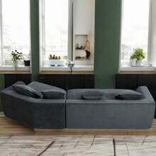 Modular Cushions Sofa With Movable Ottoman, Ideal For House & Apartment Living Rooms. Minimalist Style, Anti-Wrinkle Fabric, Corner Low Back Deep Seat Spacious Sectional. 2 PC Free Combination For Versatile Home Decoration And Comfortable Lounging - Black + Boucle + 3 Seat - View 6