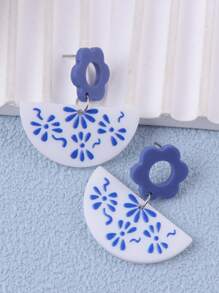 1 对中国风青花瓷流苏几何优雅女士耳环 - 彩色 - 查看 10