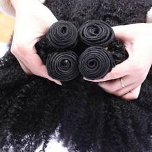 Afro Kinky Curly Human Hair Bundles Brazlian  Human Hair Natural Fluffy American African Weaving  Human On Bulk Natural Black Color 8-18ince - Natural Black - 查看 8