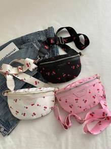 1 Cherry Printed Chest Bag Made Of Polyester Material, With A Korean Style Fashion , Simple And Fashionable. Zipper Closure And Adjustable Shoulder Straps Are Suitable For Girl. It Is The Best Choice For Matching School, Shopping, And Casual Clothing, As Well As The Best Choice For Giving Holiday Gifts To Friends And Family. Randomly Print Positions For Full Printing