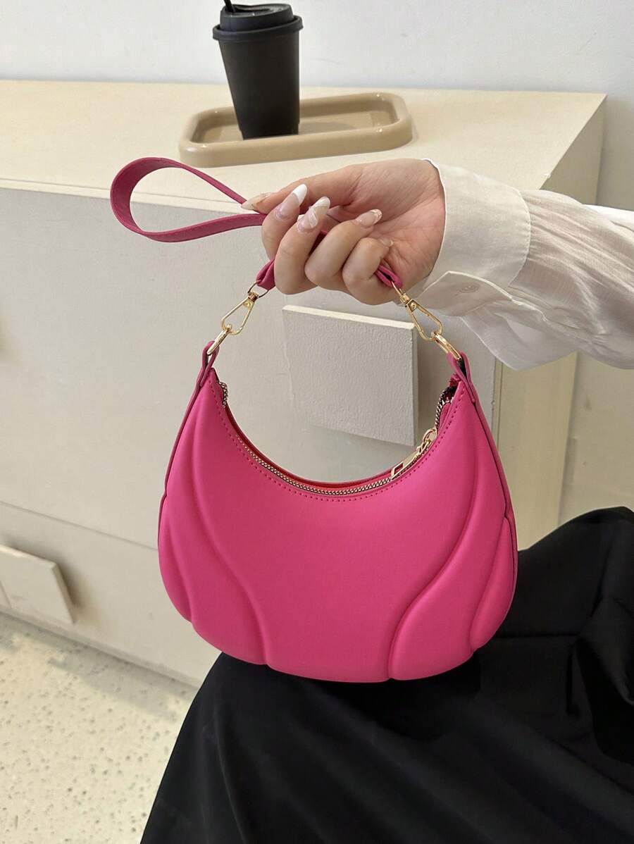 Stylish Solid Color Fashionable Shoulder Handbag For Women - Hot Pink - View 1