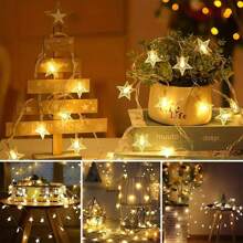 1pc 20-LED Warm White Star String Lights, Battery Powered Fairy Lights For Indoor Use, Suitable For Party, Wedding, Holiday Decor, Girls Birthday, Bedroom, Garden Decor
