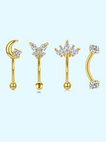 4 件优雅 Rook Daith 耳环，眉环 16G 不锈钢肚唇环软骨 Rook Daith 耳环 CZ 身体穿孔弯曲杠铃，女士男士日常佩戴 - 彩色 - 查看 10