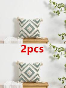 1pc/2pcs Set Nordic Ins Style Morocco Tufted Throw Pillow Case, Luxury Embroidered Tassel Cushion Cover, Removable & Washable For Home, Car, Sofa, Bedroom, 30*50cm, 45*45cm (Without Insert)