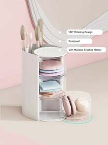 1pc Rotating Makeup Organizer Box With Drawers, Plastic Cosmetic Storage Box With Dividers, Compact Desktop Travel Makeup Box To Store Makeup Sponges, Makeup Brushes, Small Hair Ties, Clips,For Holiday Beach, Bathroom Collection, Bedroom Collection, Large Capacity