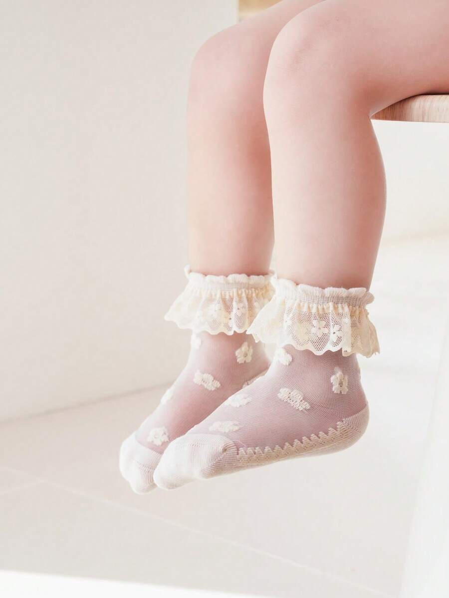 1 Pair Of Baby Socks, Kids Socks,Mesh Breathable Children's Socks For Daily Life - Beige - View 1