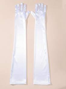 1 Pair White Bridal Satin Gloves, Suitable For Formal Events And Galas,For Wedding Dress Autumn Accessories